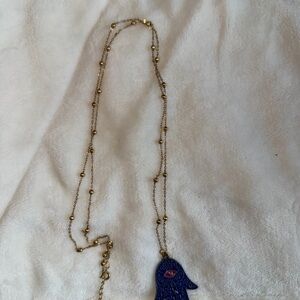 Gold and Blue Hamsa Pendant Necklace
